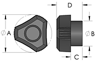 RT2 Royal 3-Prong Knob Line Drawing